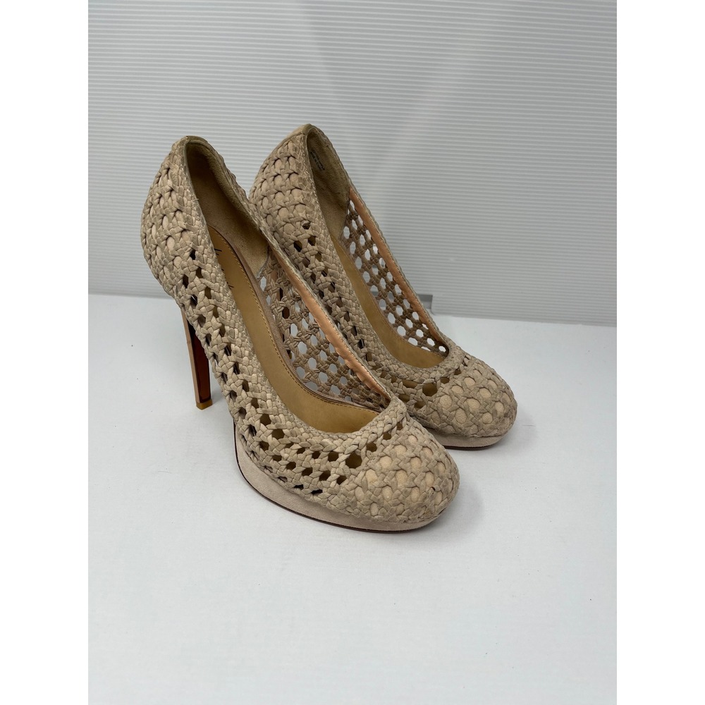 Mark + James Badgley Mischka Woven Tan Beige Platform Stiletto Pumps Heels 10M